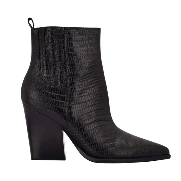 Nib Marc Fisher Mariel Block Heel Zip Booties in Black Croco - Picture 2 of 11